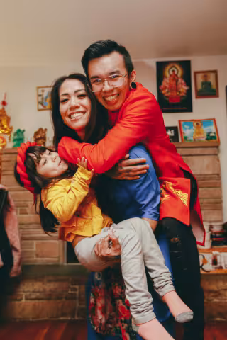 Family hugging